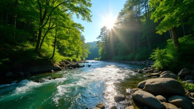 Sunlit Forest With Clear Flowing River