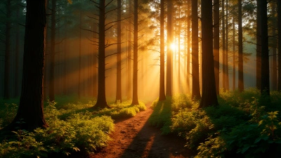 Sunlit Forest Landscape With Vibrant Foliage