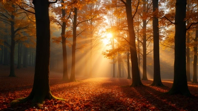 Sunlit Forest With Tall Trees In Autumn