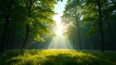 Sunlit Green Leaf Trees in Forest Clearing