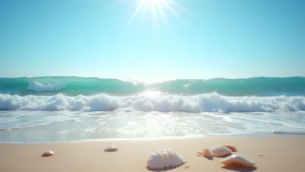 Sunlit Ocean Waves Rolling to Beach