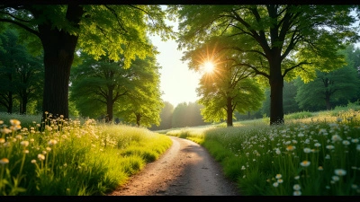 Sunlit Pathway Through Lush Green Trees