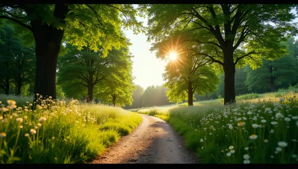 Sunlit Pathway Through Lush Green Trees