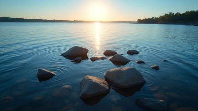 Sunlit Rocks Over Calm Water Surface