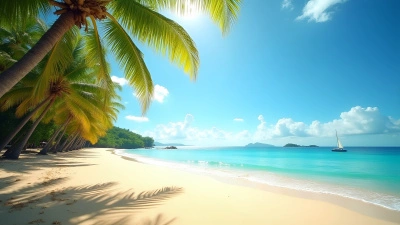 Sunny Beach Scene With Palm Trees And Ocean Waves