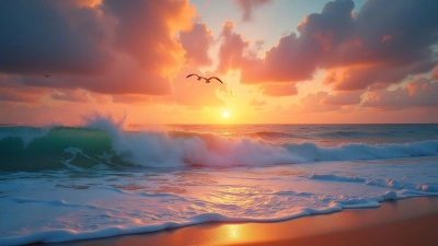 Sunset Sky Over Ocean Waves Crashing