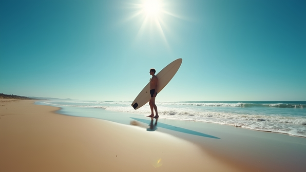 Surfboard Holder On Sandy Seashore With Waves