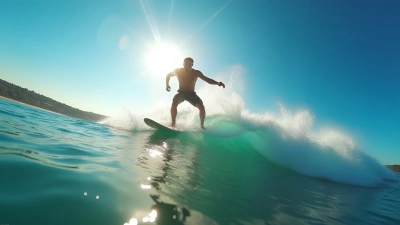 Surfer Riding Wave Aerial View On Sunny Day