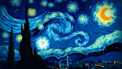 Swirling Starry Night Sky With Bright Stars