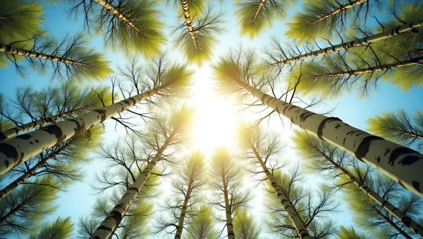 Tall Birch Trees Against Bright Sky