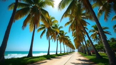 Tall Coconut Palm Trees Along Tropical Coastal Path