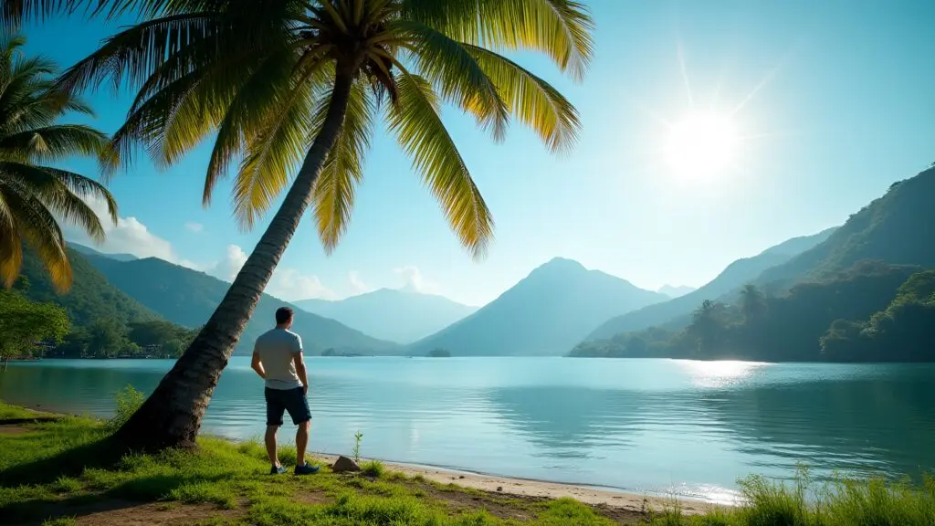 Tall Coconut Tree Beside Calm Lake