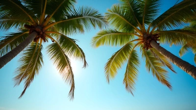 Tall Coconut Trees Against Blue Sky