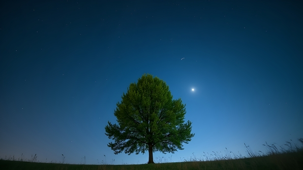 Tall Green Tree Under Starry Night Sky
