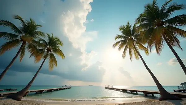 Tall Palm Trees by the Sea with Wooden Docks