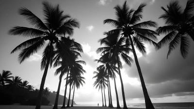Tall Palm Trees Swaying Under Cloudy Sky