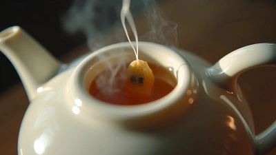 Tea Bag Steeping in White Ceramic Teapot