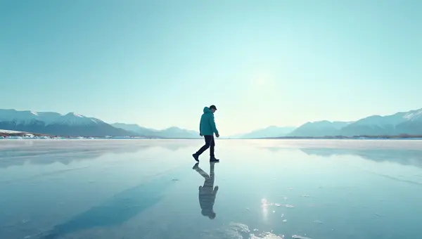 Teal Jacket Individual Walking On Ice