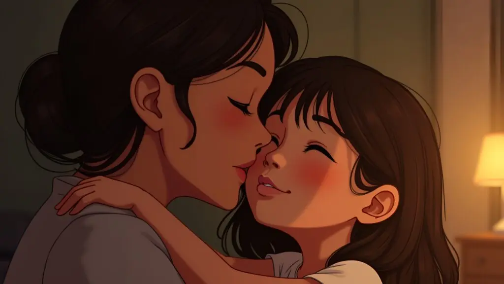 Tender Moment Woman Hugging Girl