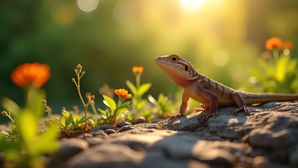 Textured Brown Lizard on Sunlit Rock