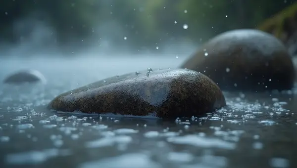 Textured Grey and Brown Rock in Foggy Water