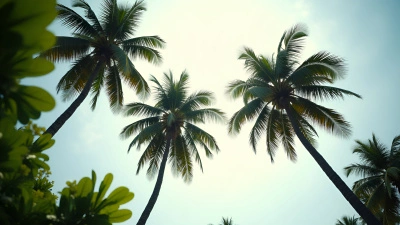Three Tall Palm Trees Against Bright Sky