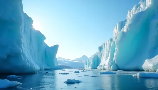 Towering Ice Glaciers With Deep Crevasses