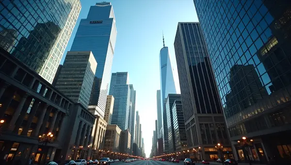 Towering Modern City Buildings With Glass Facades