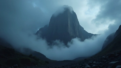 Towering Mountain Under Dense Dark Clouds