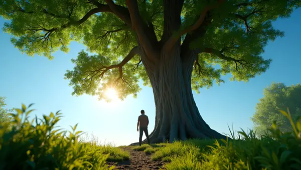 Towering Tree Next To Person In Sunlight