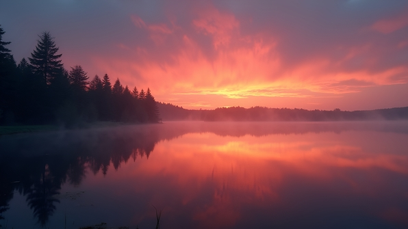 Tranquil Lake Reflecting Vibrant Sunset Colors
