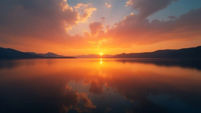 Tranquil Lake Sunset with Vibrant Orange Sky