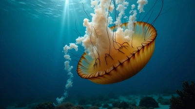 Translucent Brown Jellyfish Floating in Ocean