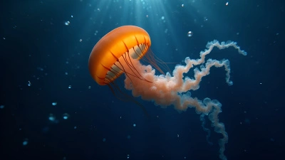 Translucent Orange Jellyfish Floating in Ocean