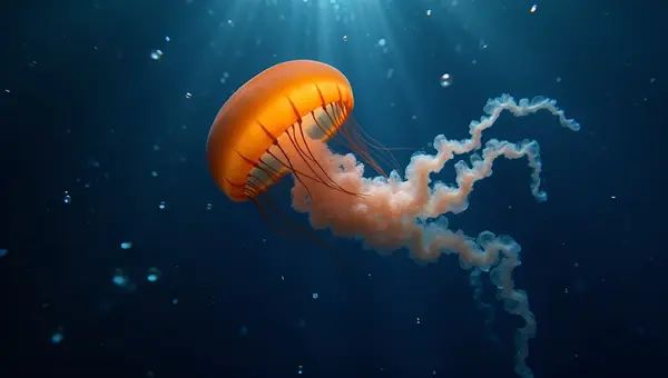 Translucent Orange Jellyfish Floating in Ocean