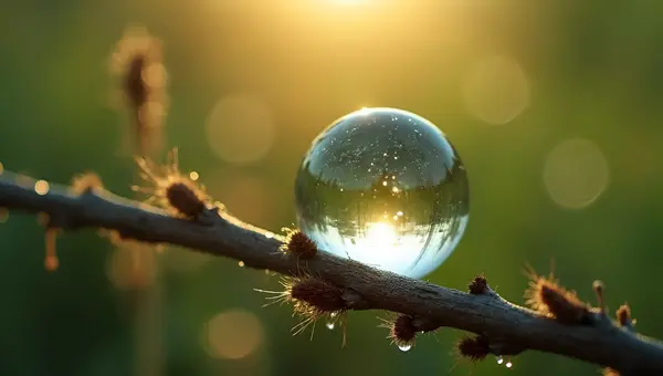 Transparent Glass Orb On Dried Plant Stem