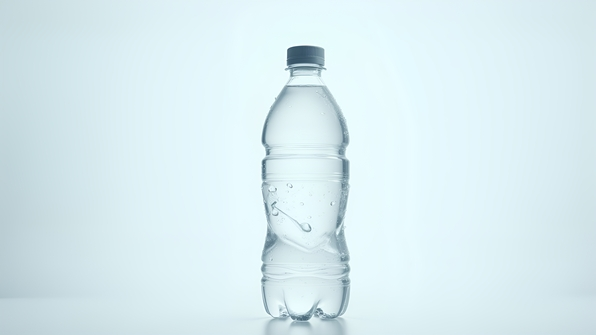 Transparent water bottle with secure cap and condensation droplets on a white background