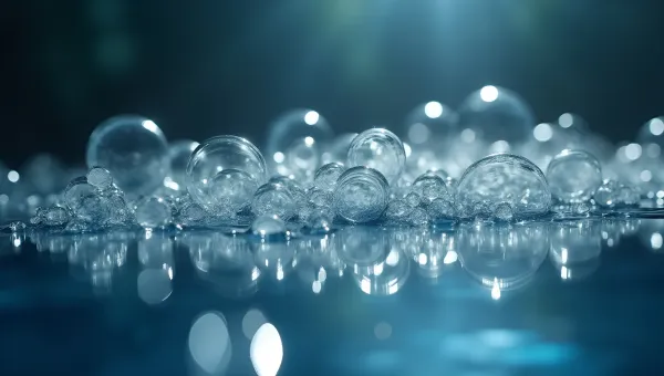 Transparent Water Bubbles Clustered On Reflective Surface