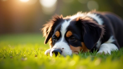 Tricolor Dog Resting On Green Grass