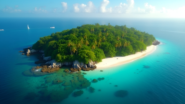 Tropical Island Aerial View with Blue Water