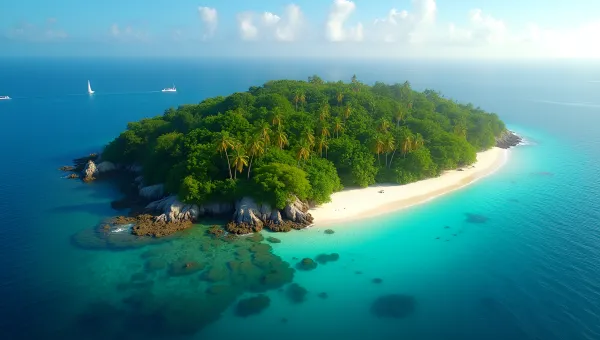 Tropical Island Aerial View with Blue Water