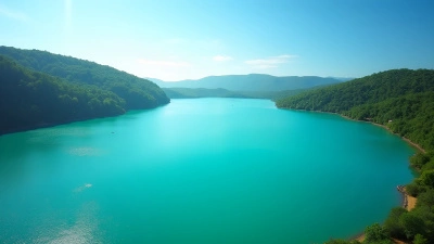 Turquoise Lake with Lush Greenery and Clear Sky
