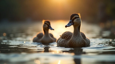 Two Ducks Swimming on Shimmering Water