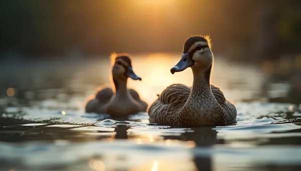 Two Ducks Swimming on Shimmering Water