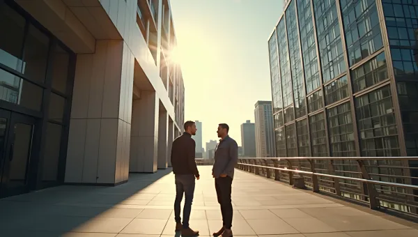 Two Men Talking Beside Modern Urban Building