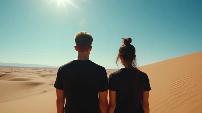 Two People in Black Shirts Standing in Desert