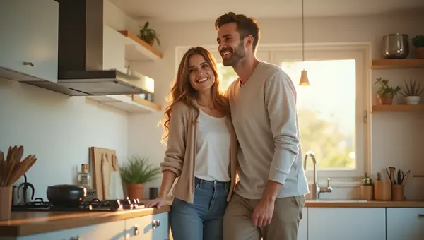 Two People Standing on Kitchen Counter in Bright Modern Space