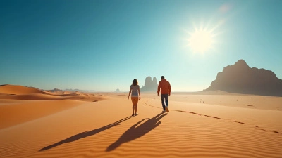 Two People Walking Across Vast Desert Landscape