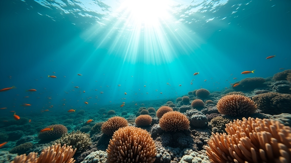 Underwater coral reef teeming with colorful fish beneath clear tropical ocean waters