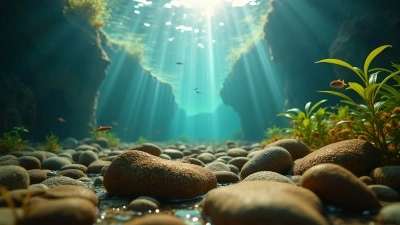 Underwater Smooth Brown Stones with Light Rays